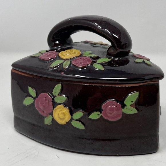 Thames Iron Shaped Redware Trinket‎ Box Candy Dish Sugar Bowl Hand Painted Japan - Picture 2 of 8